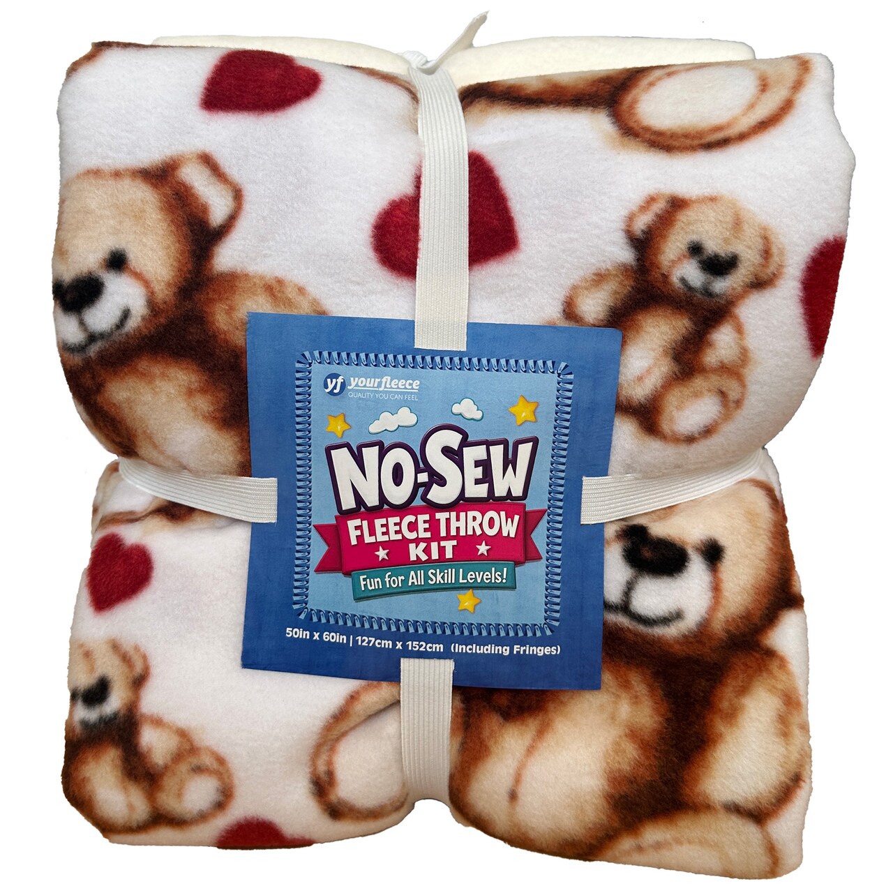 Valentine Bears Anti-Pill Premium No-Sew Throw Fleece Fabric Kit